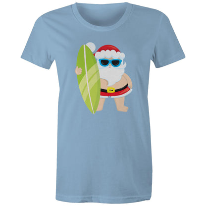 Surf Santa - Womens T-shirt Carolina Blue Christmas Womens T-shirt Merry Christmas