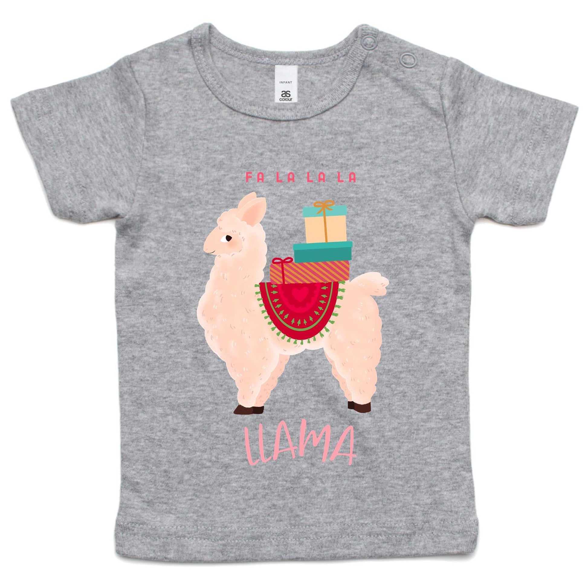 Llama Christmas - Baby T-shirt Grey Marle Christmas Baby T-shirt Merry Christmas