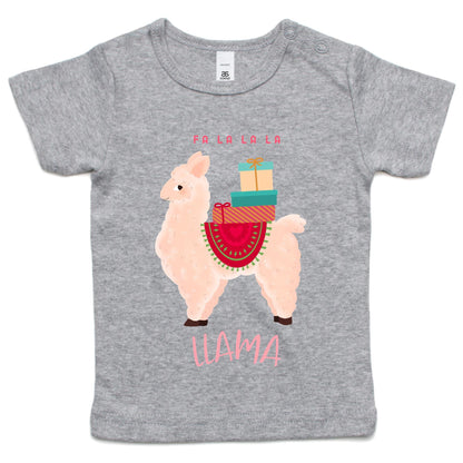 Llama Christmas - Baby T-shirt Grey Marle Christmas Baby T-shirt Merry Christmas