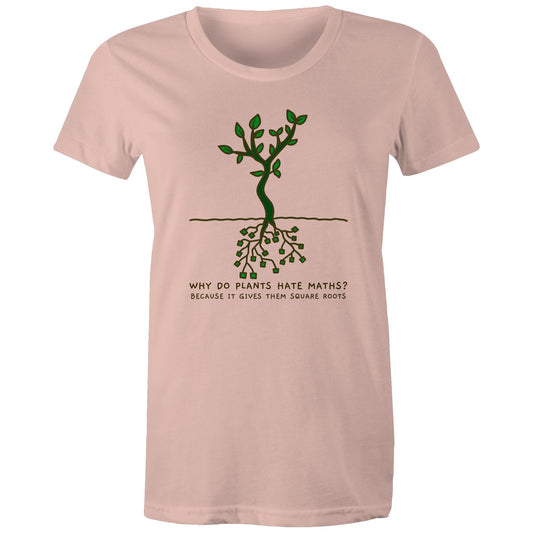 Square Roots - Womens T-shirt Pale Pink Womens T-shirt Maths Plants Science