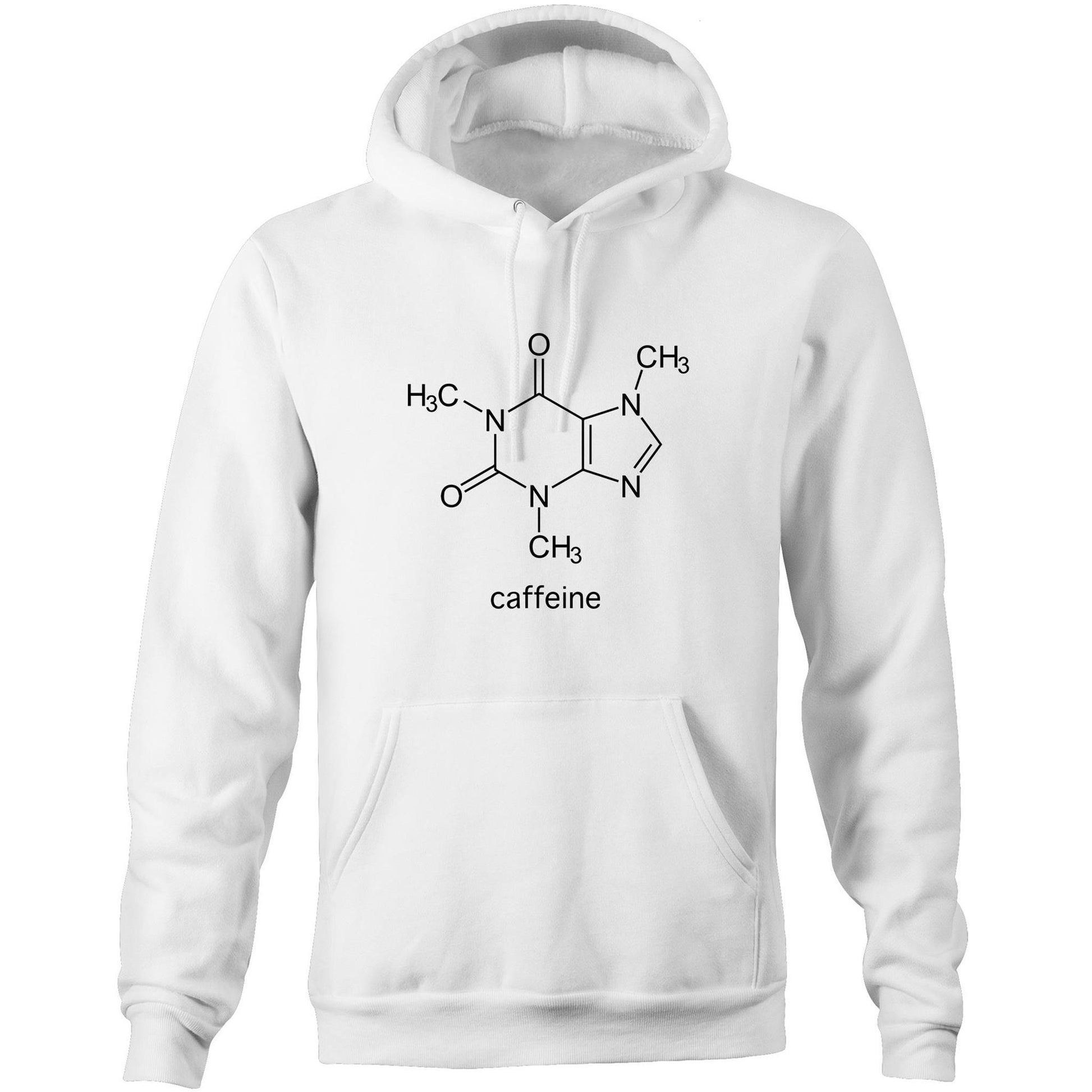Caffeine Molecule - Pocket Hoodie Sweatshirt White Hoodie Coffee Mens Science Womens