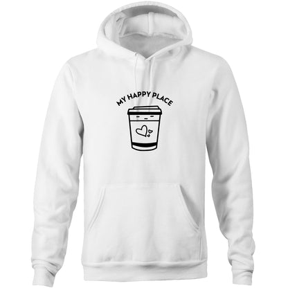 My Happy Place - Pocket Hoodie Sweatshirt White Hoodie Coffee Mens Womens