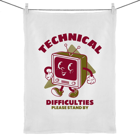 Retro TV, Technical Difficulties - 50% Linen 50% Cotton Tea Towel Default Title Tea Towel