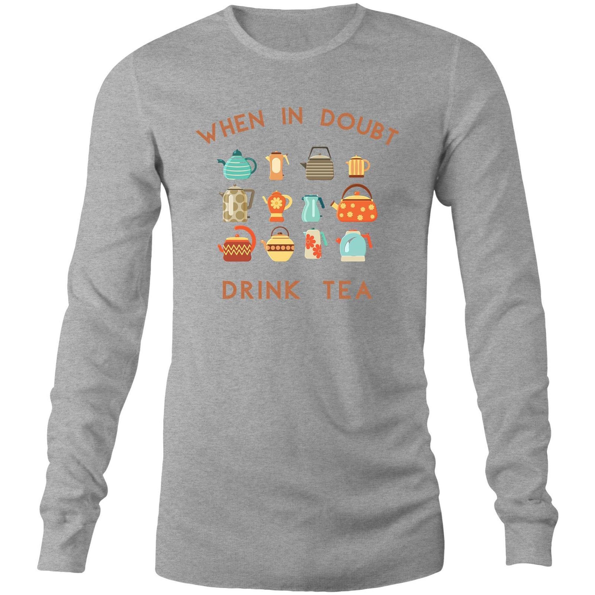 Drink Tea - Long Sleeve T-Shirt Grey Marle Unisex Long Sleeve T-shirt Mens Tea Womens