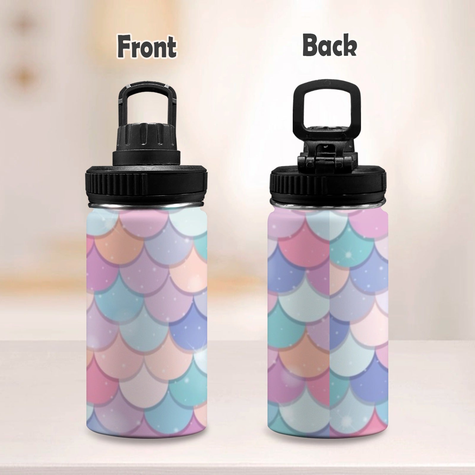 Mermaid Scales - Kids Water Bottle with Chug Lid (12 oz) Kids Water Bottle with Chug Lid