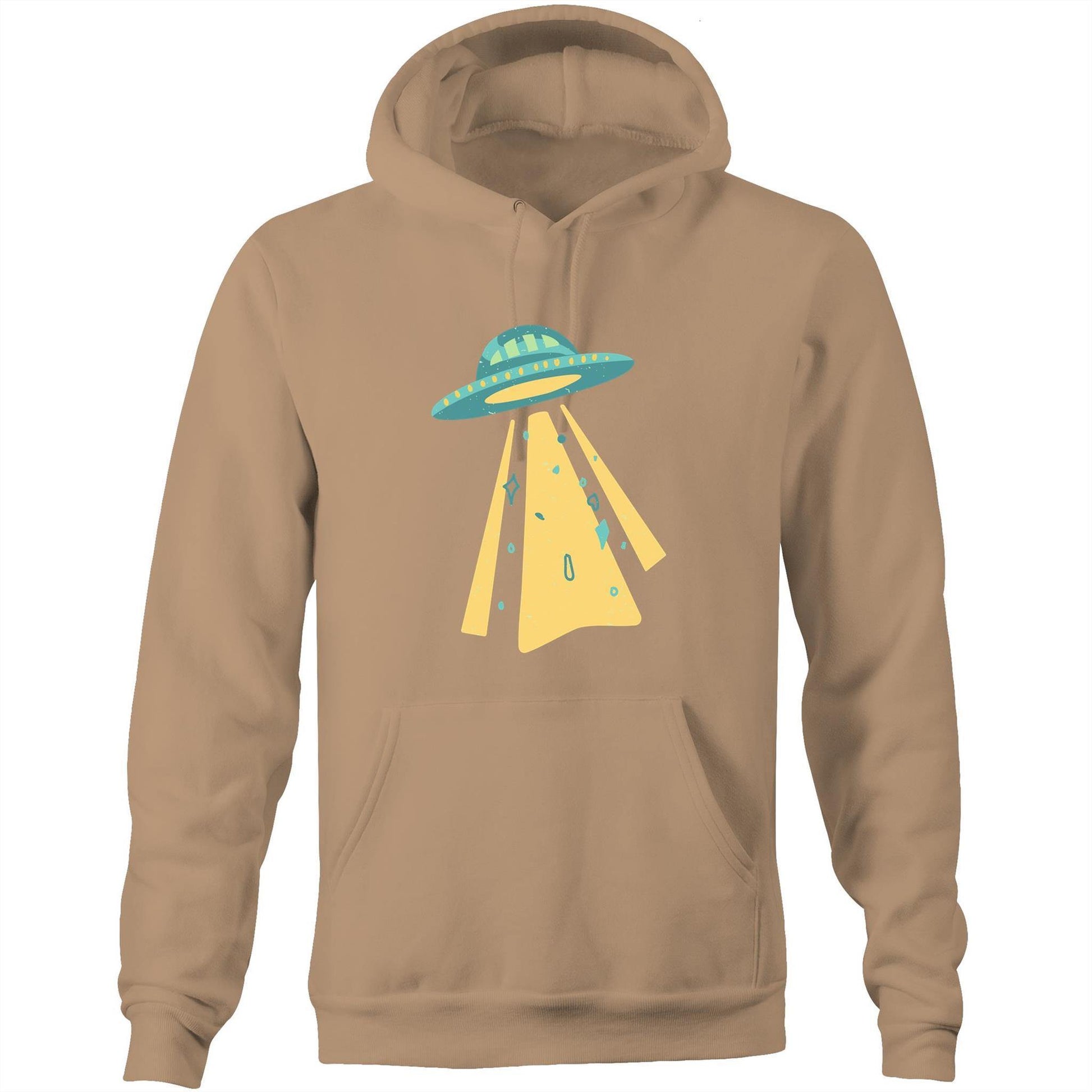 UFO - Pocket Hoodie Sweatshirt Tan Hoodie Mens Retro Sci Fi Space Womens