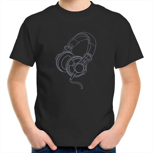 Headphones - Kids Youth Crew T-Shirt Black Kids Youth T-shirt Music