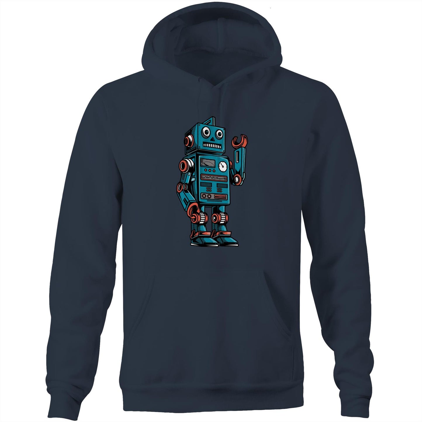 Robot - Pocket Hoodie Sweatshirt Navy Hoodie Sci Fi