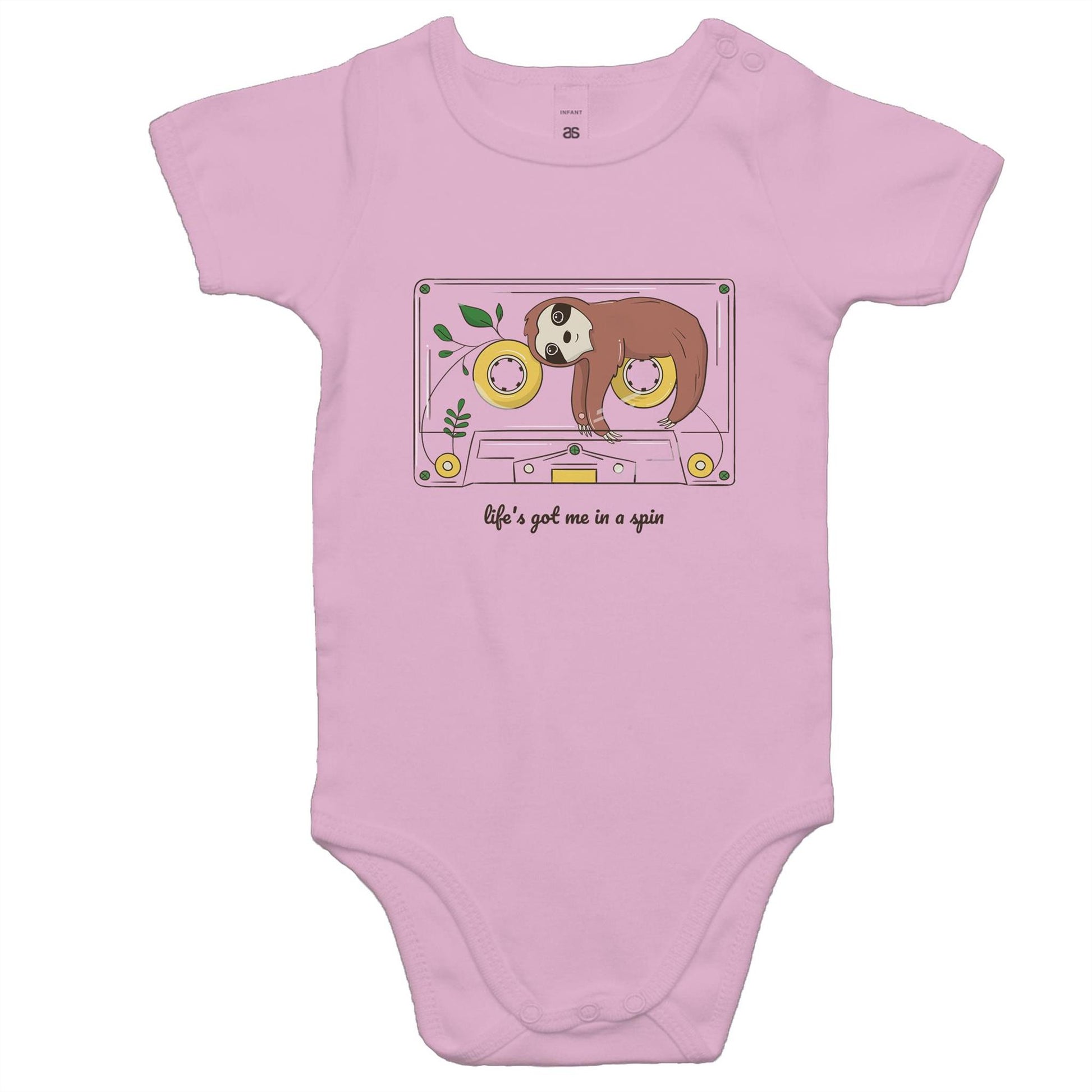 Cassette, Life's Got Me In A Spin - Baby Bodysuit Pink Baby Bodysuit animal Music Retro