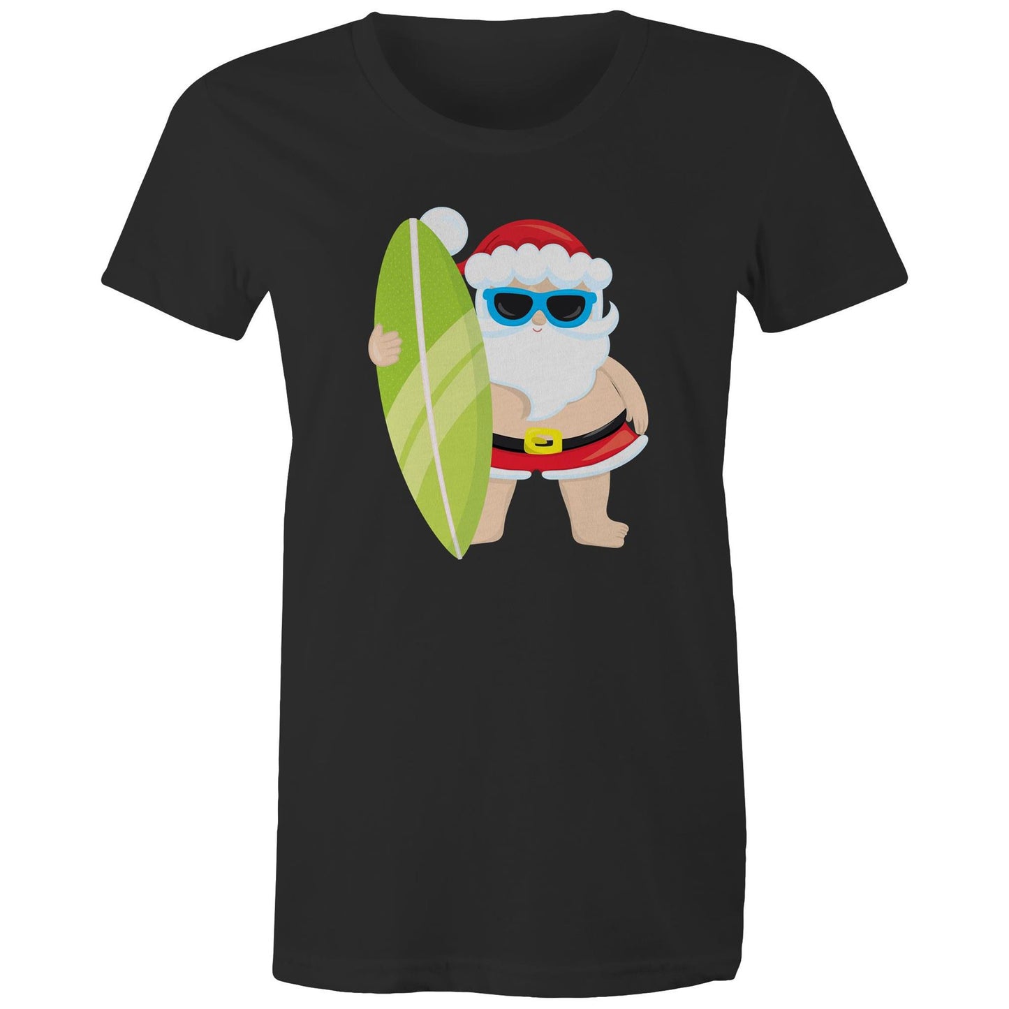 Surf Santa - Womens T-shirt Black Christmas Womens T-shirt Merry Christmas