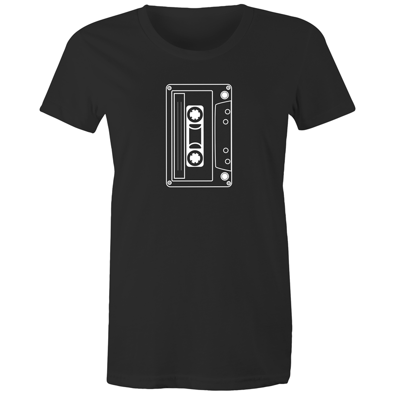 Cassette - Women's T-shirt Black Womens T-shirt Music Retro Womens