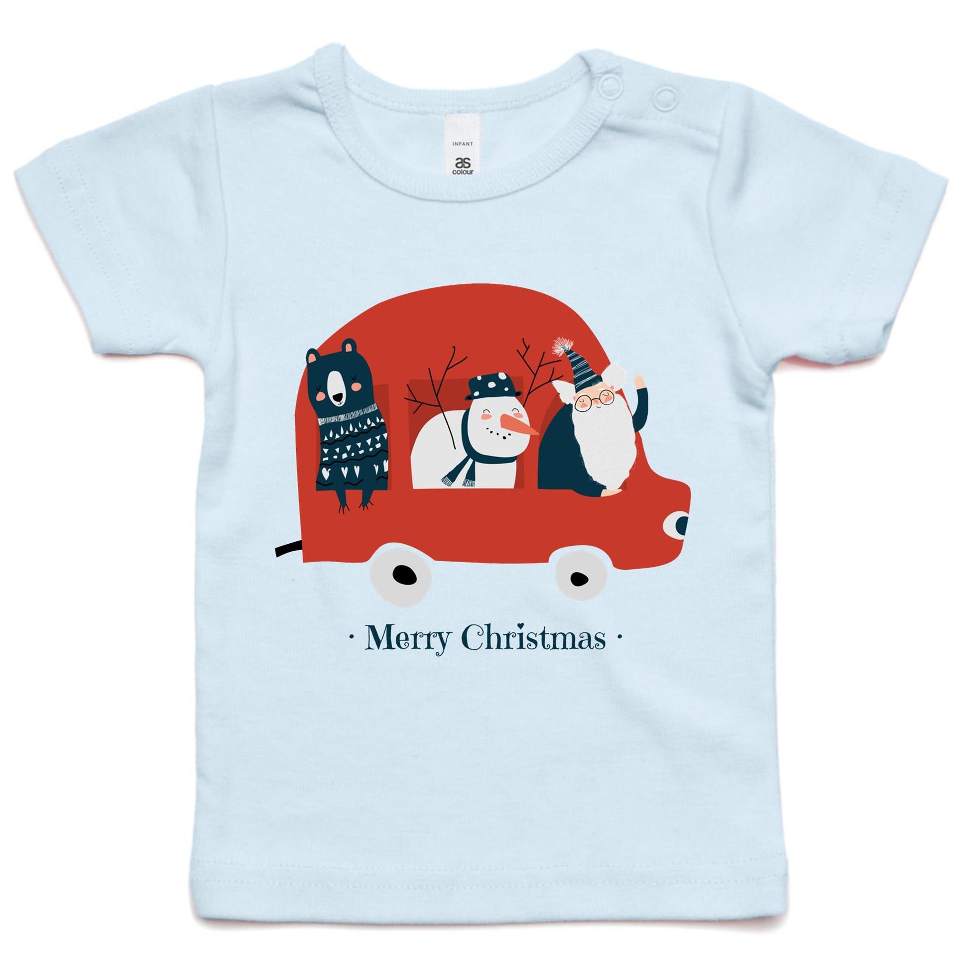 Santa Car - Baby T-shirt Powder Blue Christmas Baby T-shirt Merry Christmas