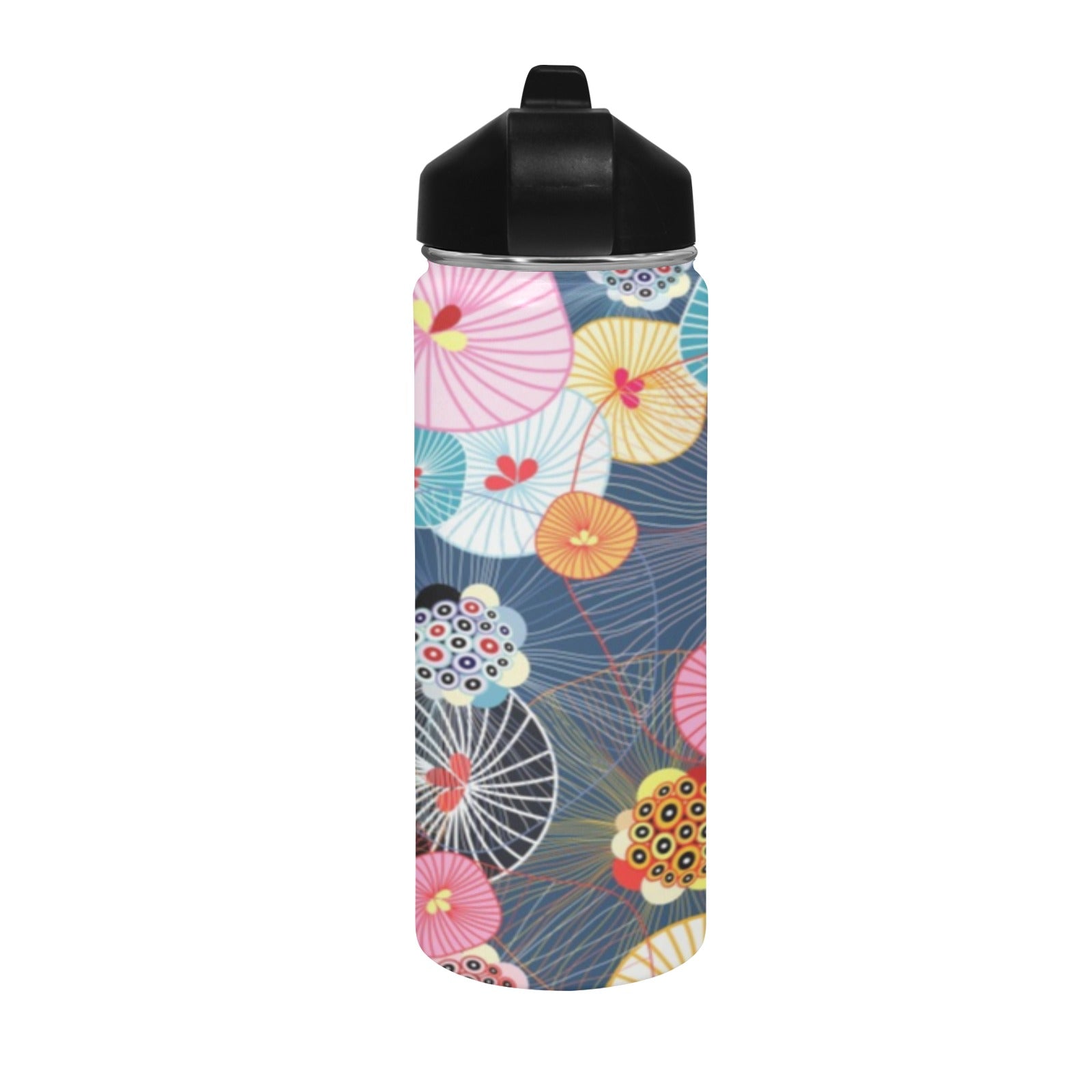 Abstract Floral - Insulated Water Bottle with Straw Lid (18 oz) Insulated Water Bottle with Straw Lid