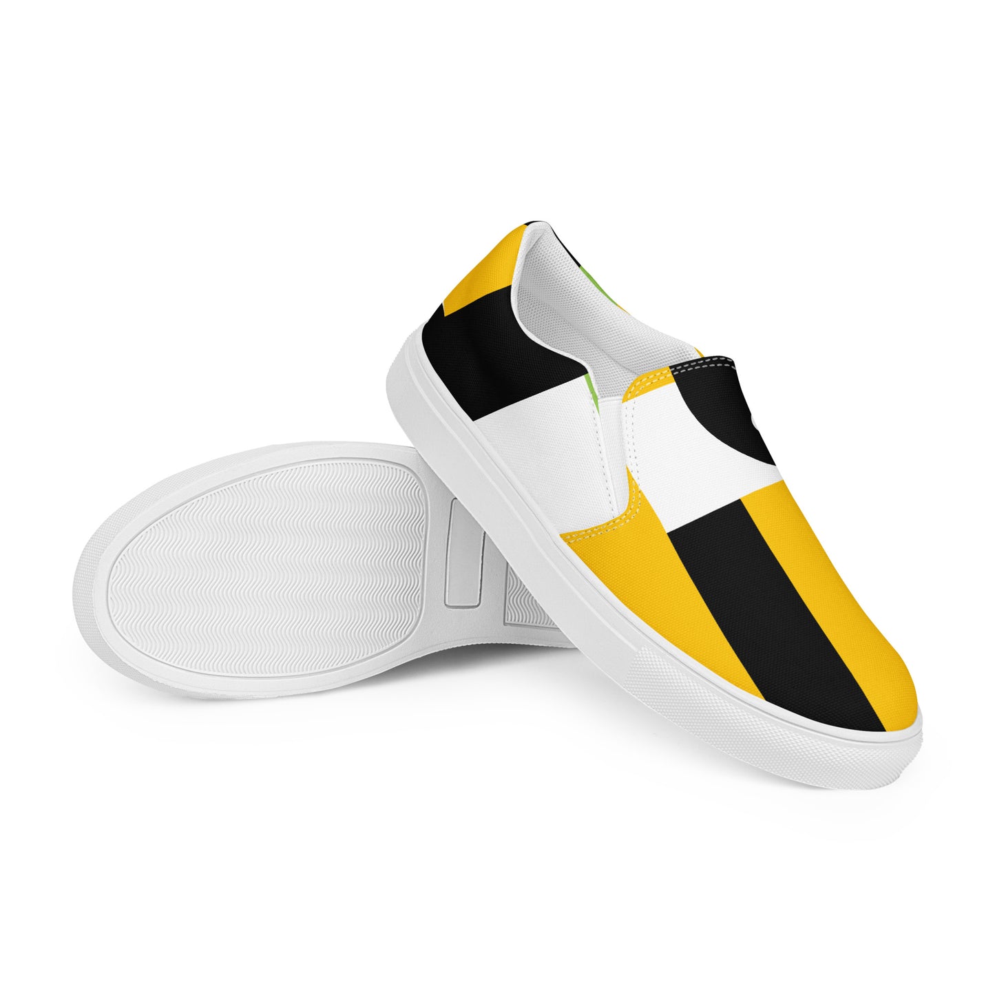 Yellow, Green And Black Geometric - Men’s slip-on canvas shoes Mens Slip On Shoes