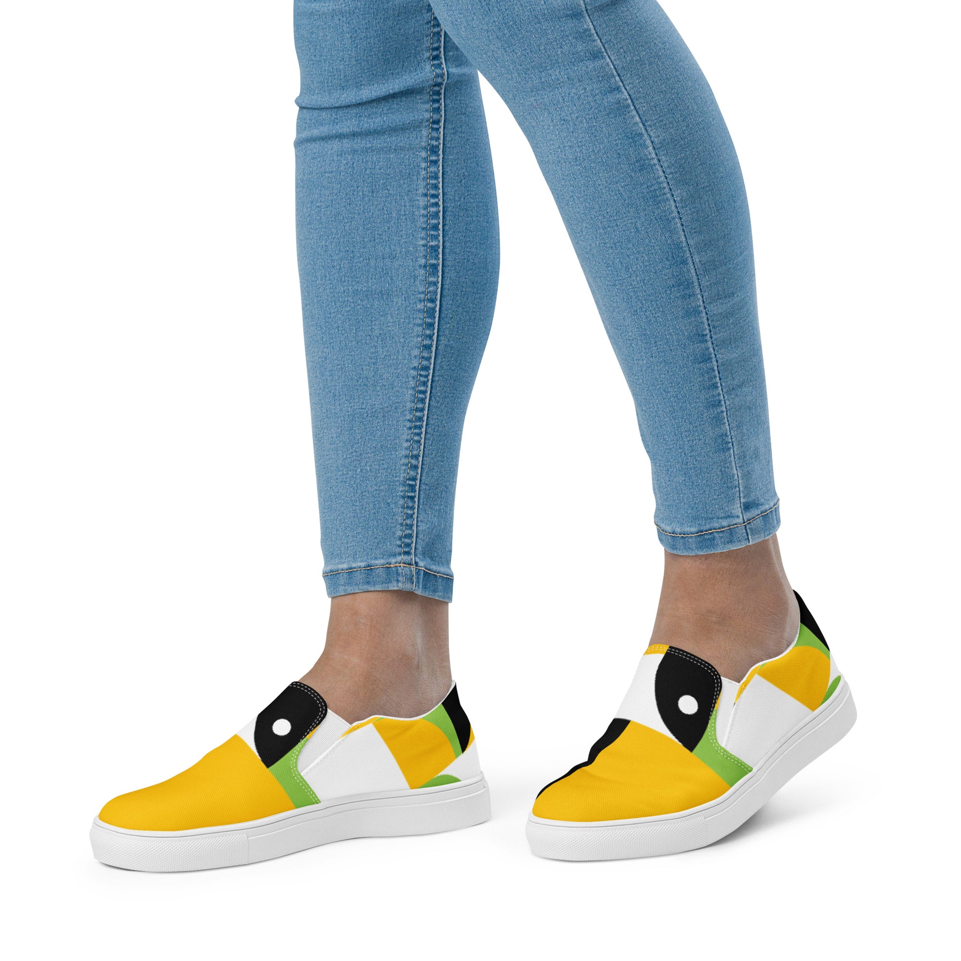 Yellow, Green And Black Geometric - Women’s slip-on canvas shoes Womens Slip On Shoes