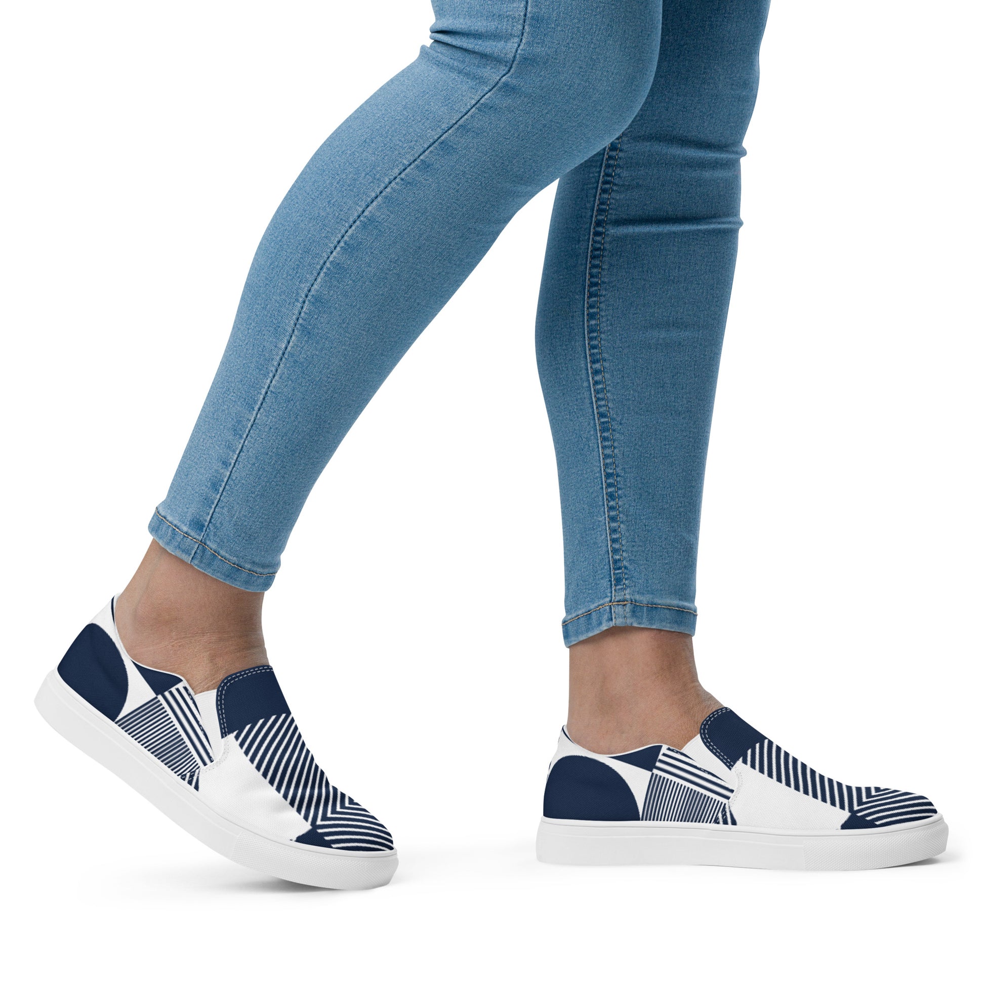 Blue Geometric - Women’s slip-on canvas shoes Womens Slip On Shoes