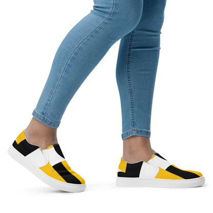 Yellow, Green And Black Geometric - Women’s slip-on canvas shoes Womens Slip On Shoes