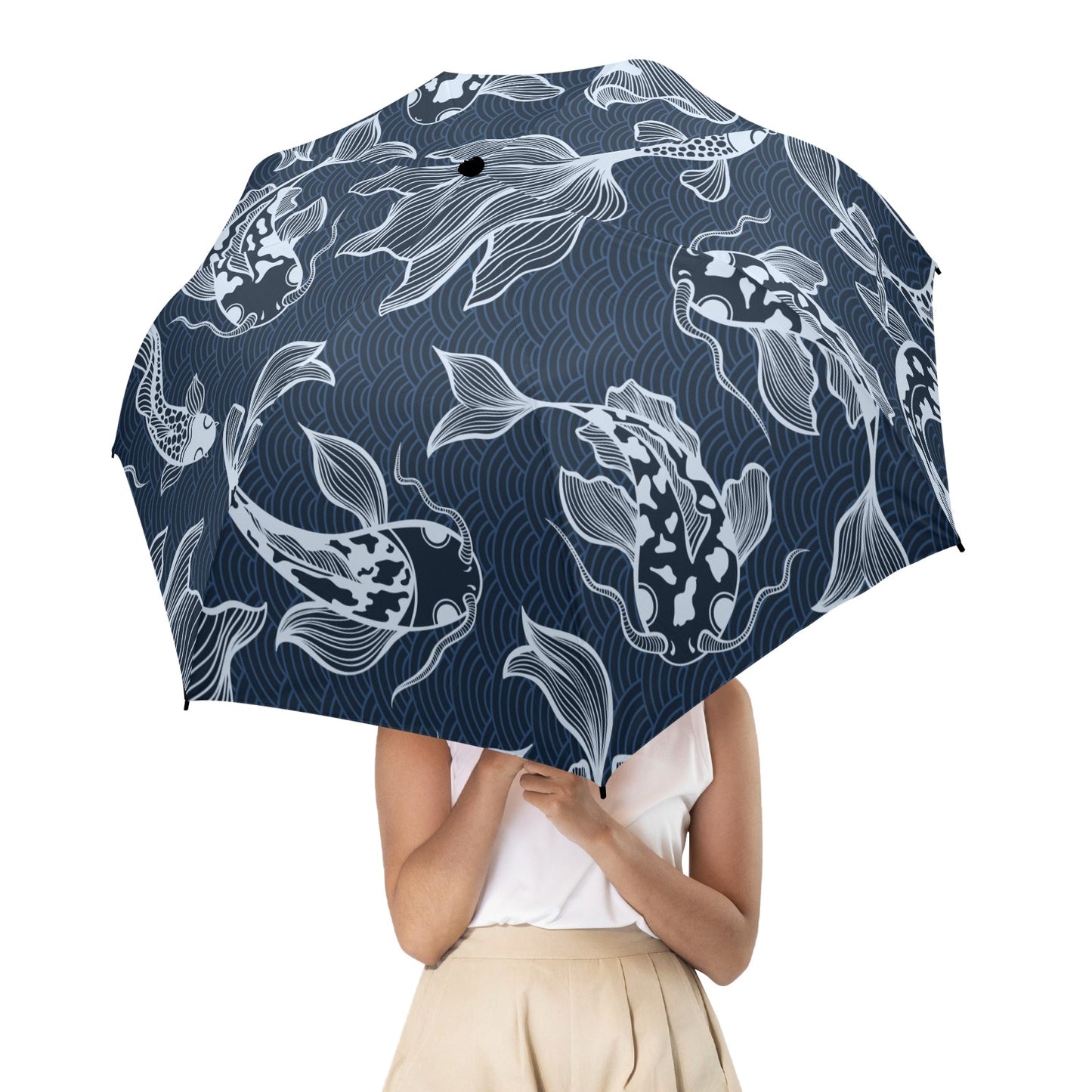 Blue Fish - Semi-Automatic Foldable Umbrella Semi-Automatic Foldable Umbrella Printed Offshore