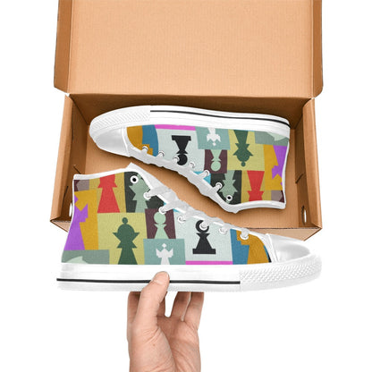 Colourful Chess - Men's High Top Canvas Shoes