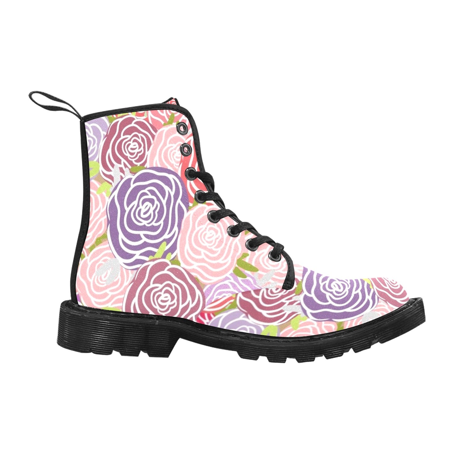 Abstract Roses - Martin Boots for Women (Black)