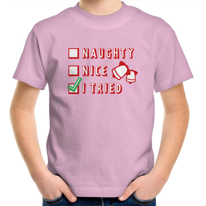 Naughty, Nice, I Tried, Santa's Christmas List - Kids Youth T-Shirt