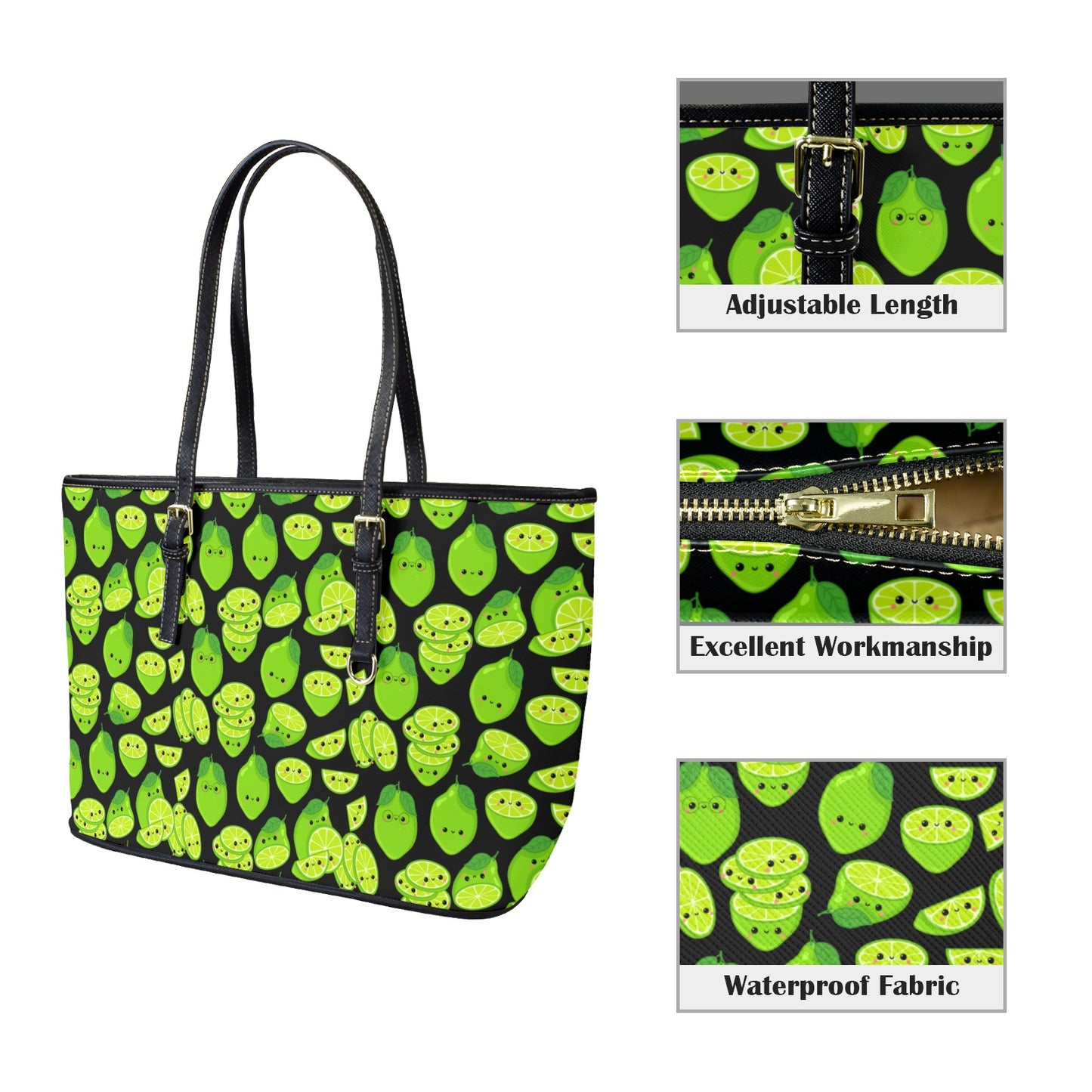 Cute Limes - Leather Tote Bag-Large