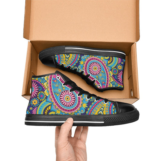 Bright Paisley - Men's High Top Canvas Shoes