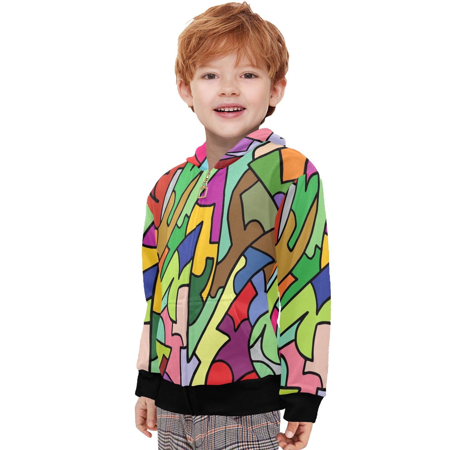 Bright Abstract - Junior Boys Zip Up Hoodie