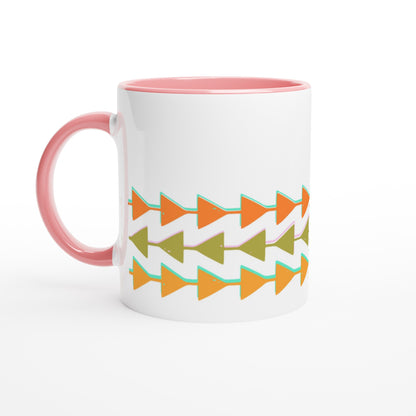 Retro Triangles - White 11oz Ceramic Mug with Colour Inside Ceramic Pink Colour 11oz Mug Retro