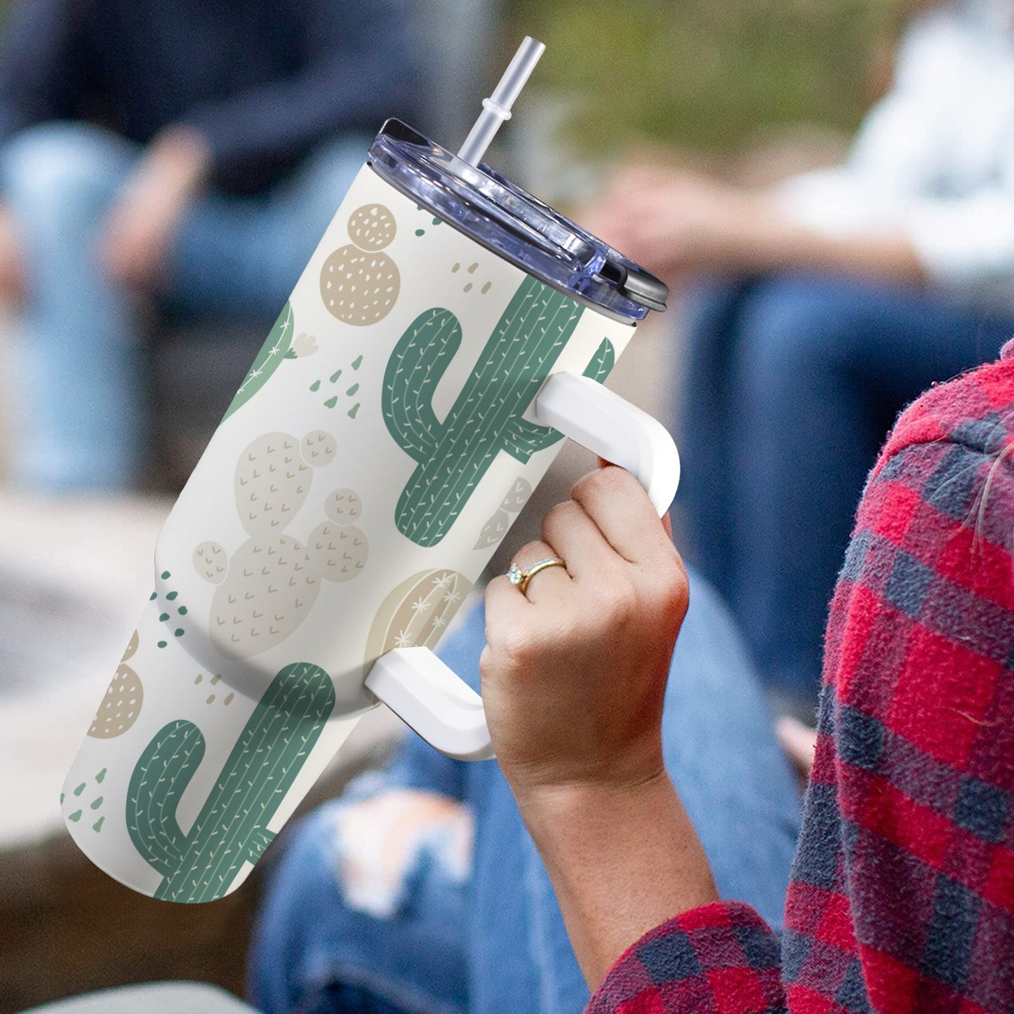 Cactus - 40oz Tumbler with White Handle