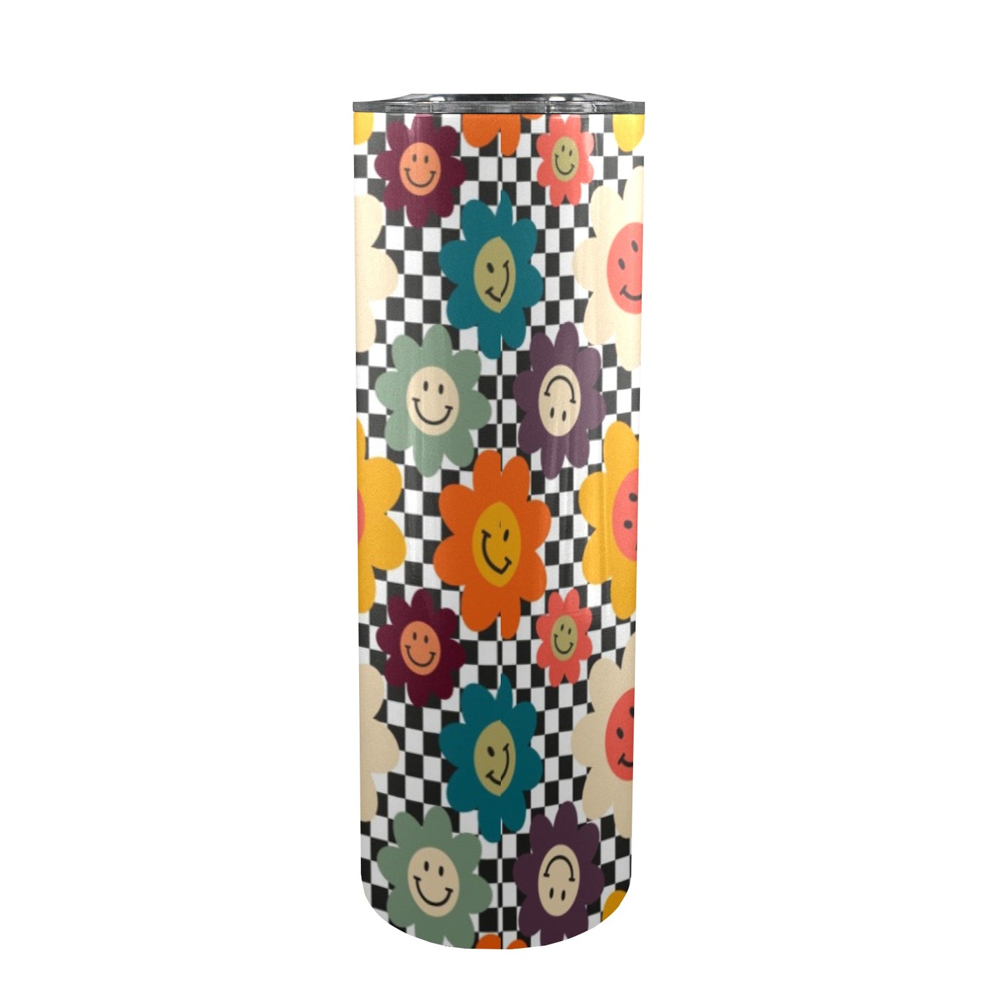 Happy Retro Flowers - 20oz Tall Skinny Tumbler with Lid and Straw