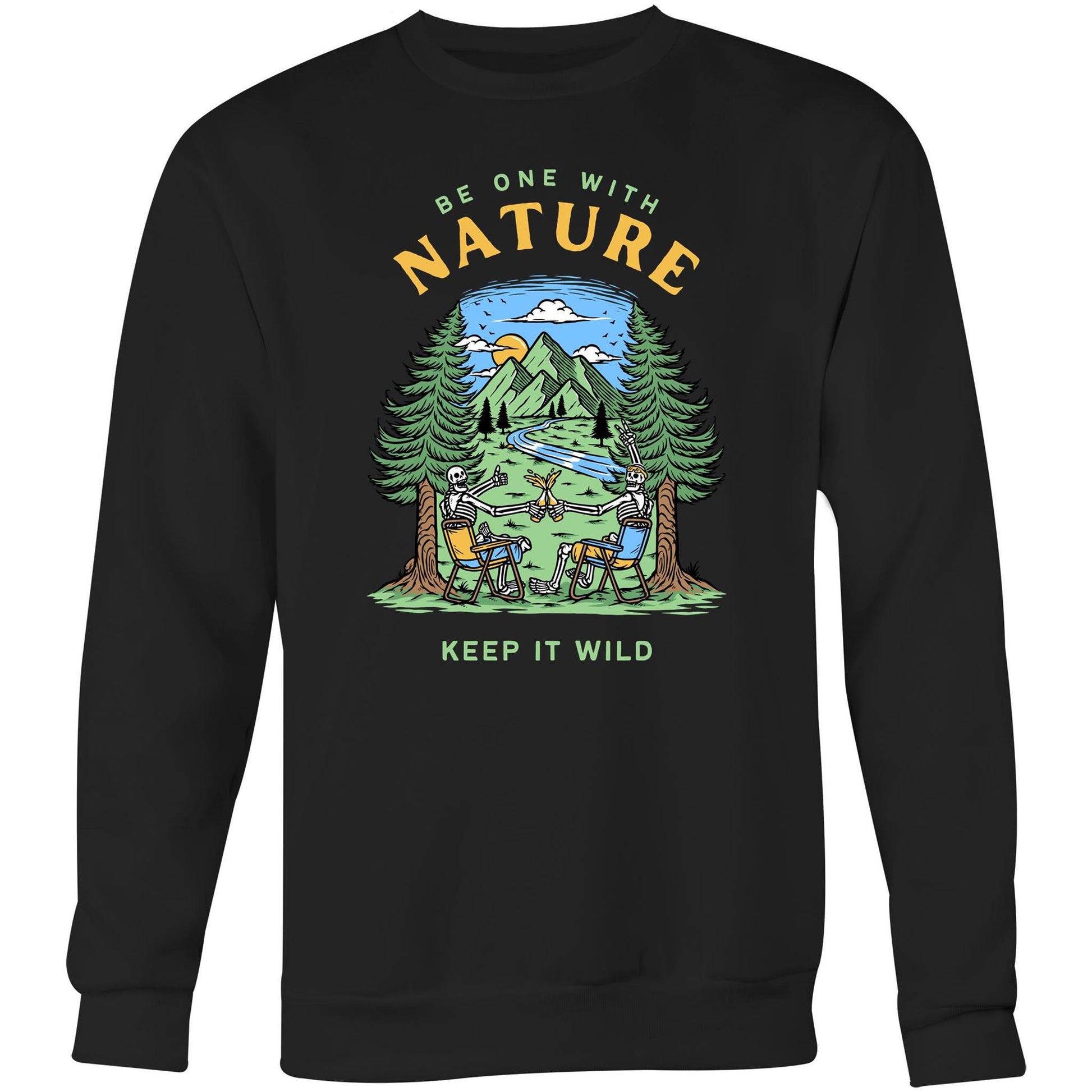 Be One With Nature, Skeleton - Crew Sweatshirt Black Sweatshirt Environment Summer