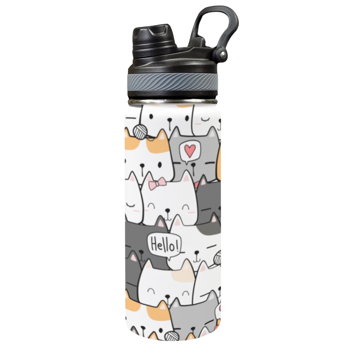 Cat Hello - Insulated Water Bottle with Dual-Use Lid (18oz) Insulated Water Bottle with Dual-Use Lid (18oz) animal Printed Offshore