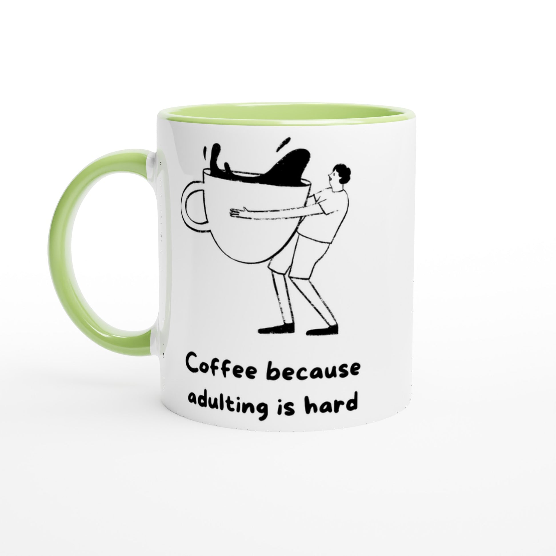 Coffee Because Adulting Is Hard - White 11oz Ceramic Mug with Colour Inside Ceramic Green Colour 11oz Mug coffee Globally Fulfilled