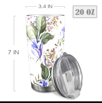 Blue Flowers - 20oz Travel Mug with Clear Lid