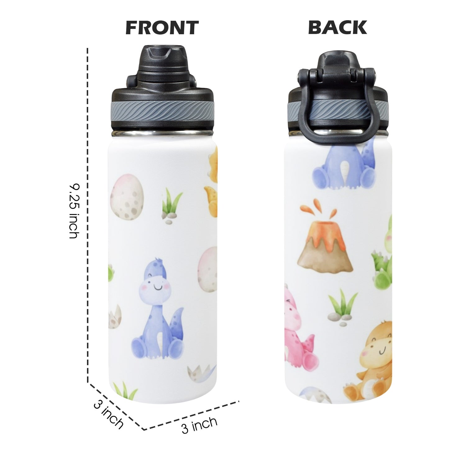 Hatching Dinosaurs - Insulated Water Bottle with Dual-Use Lid (18oz)