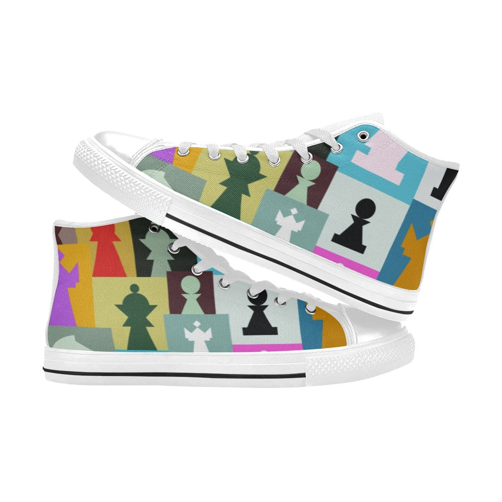 Colourful Chess - Men's High Top Canvas Shoes