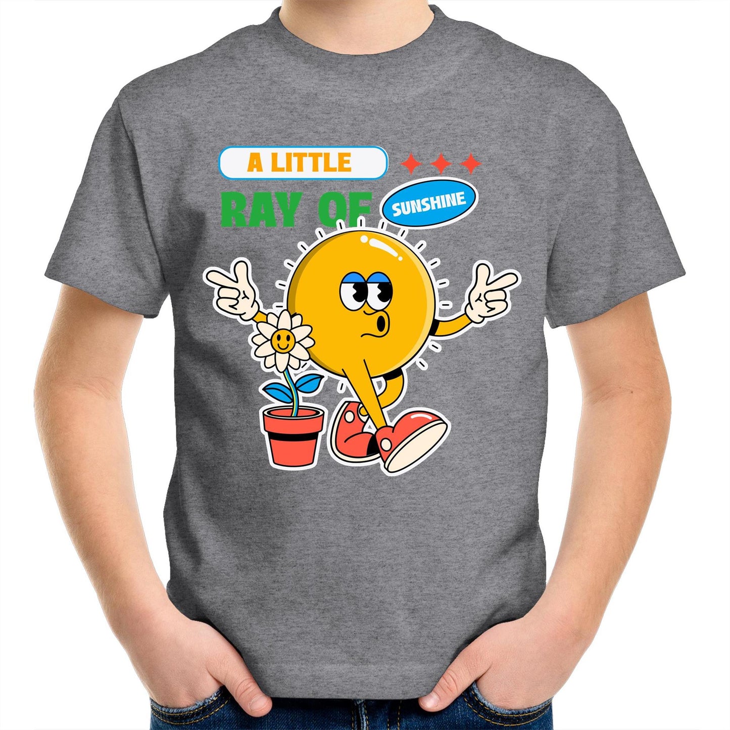 A Little Ray Of Sunshine - Kids Youth T-Shirt Grey Marle Kids Youth T-shirt Retro Summer