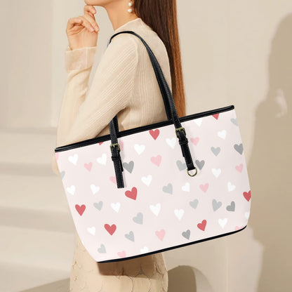 Pretty Hearts - Leather Tote Bag-Large