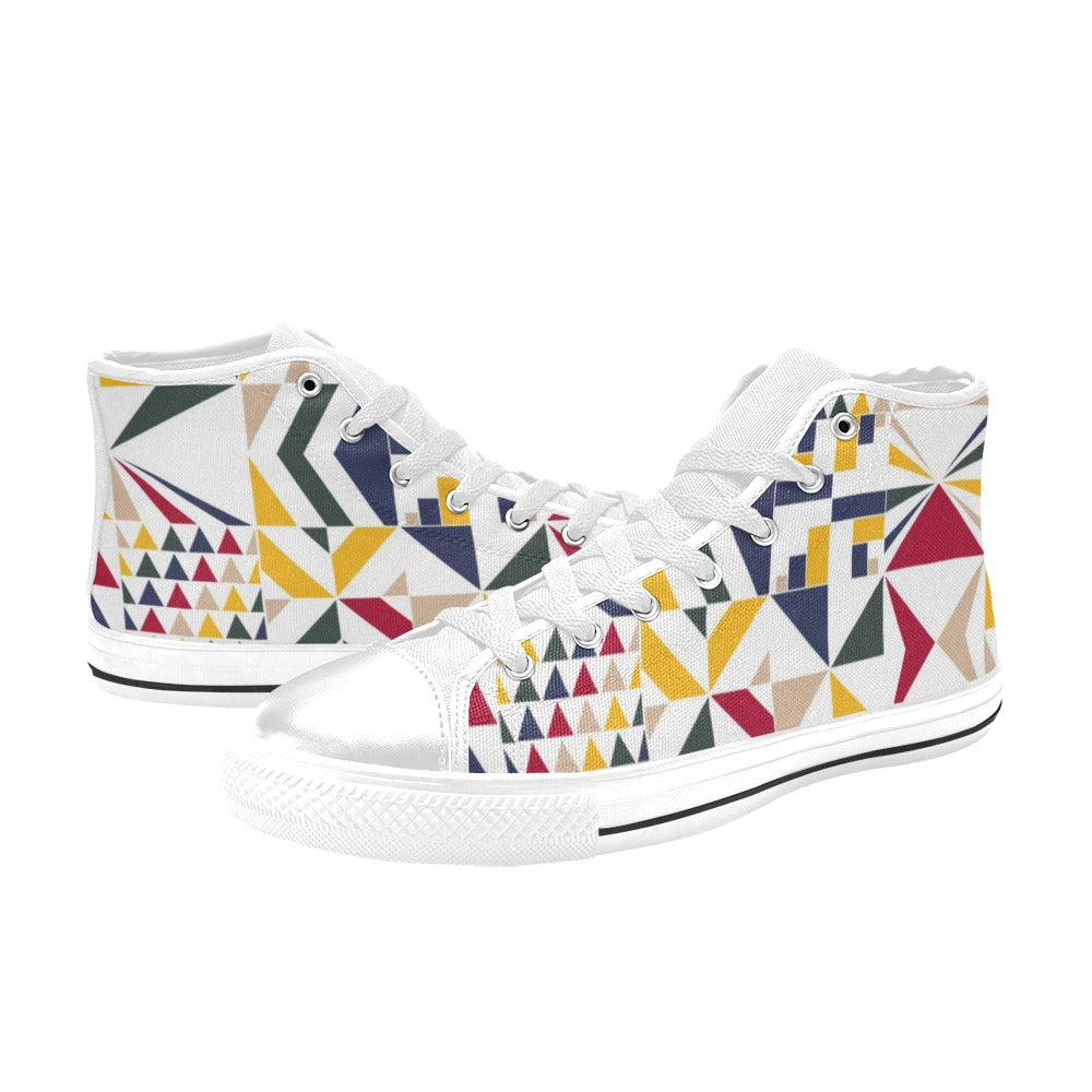 Red Mosaic - Men's High Top Canvas Shoes