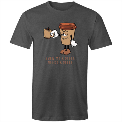 Even My Coffee Needs Coffee - Mens T-Shirt Asphalt Marle Mens T-shirt Coffee