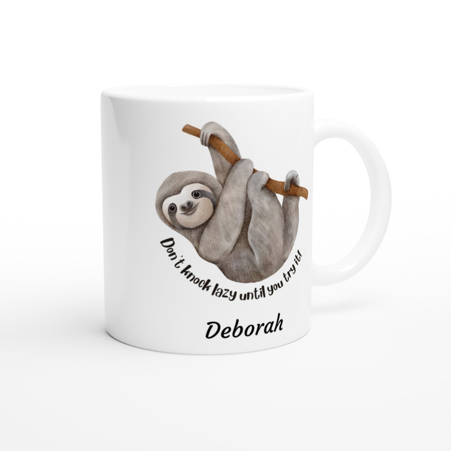 Personalise - Sloth, Don't Knock Lazy Until You Try It - White 11oz Ceramic Mug Personalised Mug animal customise Funny personalise