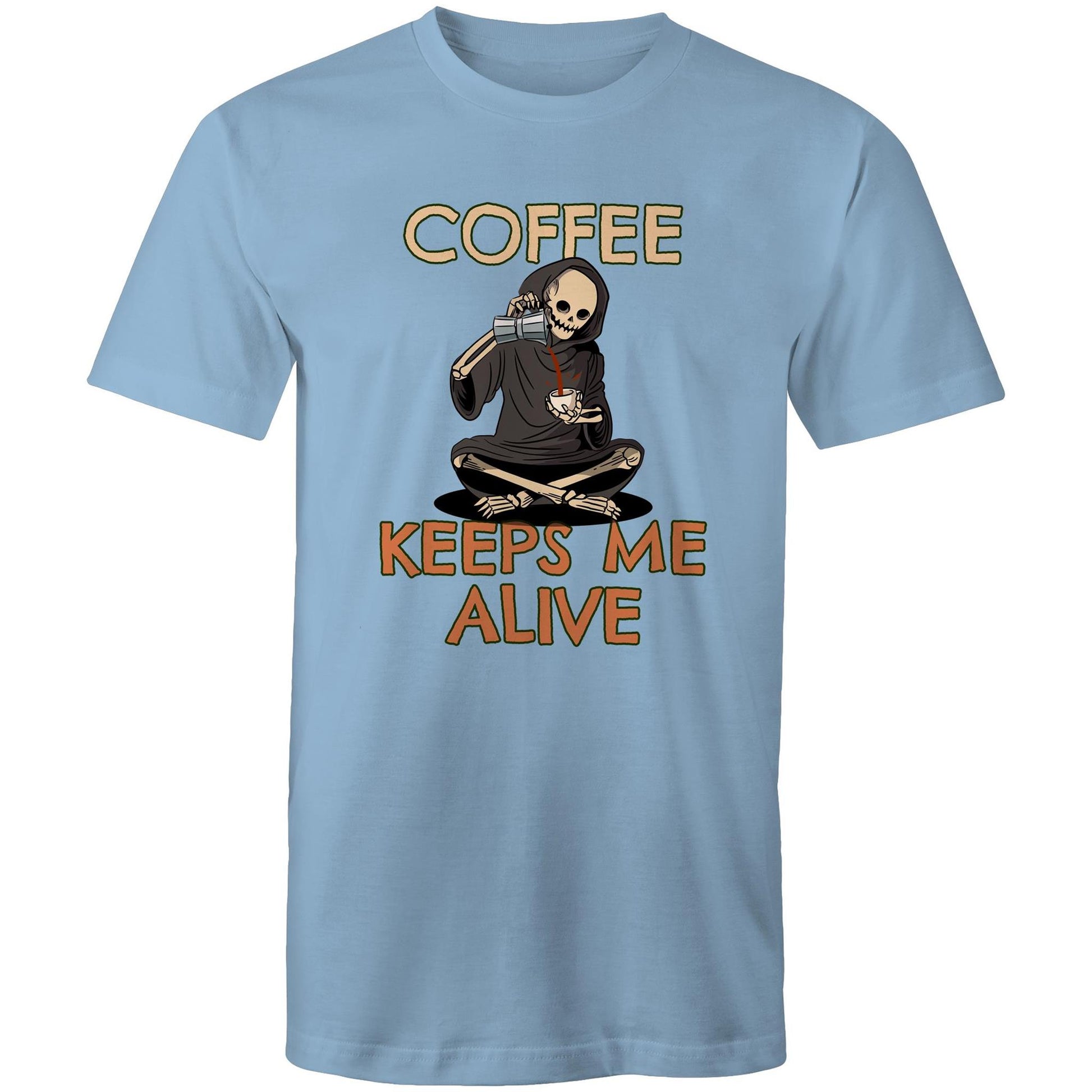 Skeleton, Coffee Keeps Me Alive - Mens T-Shirt Carolina Blue Mens T-shirt Coffee