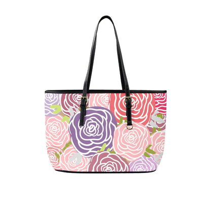 Abstract Roses - Leather Tote Bag-Large