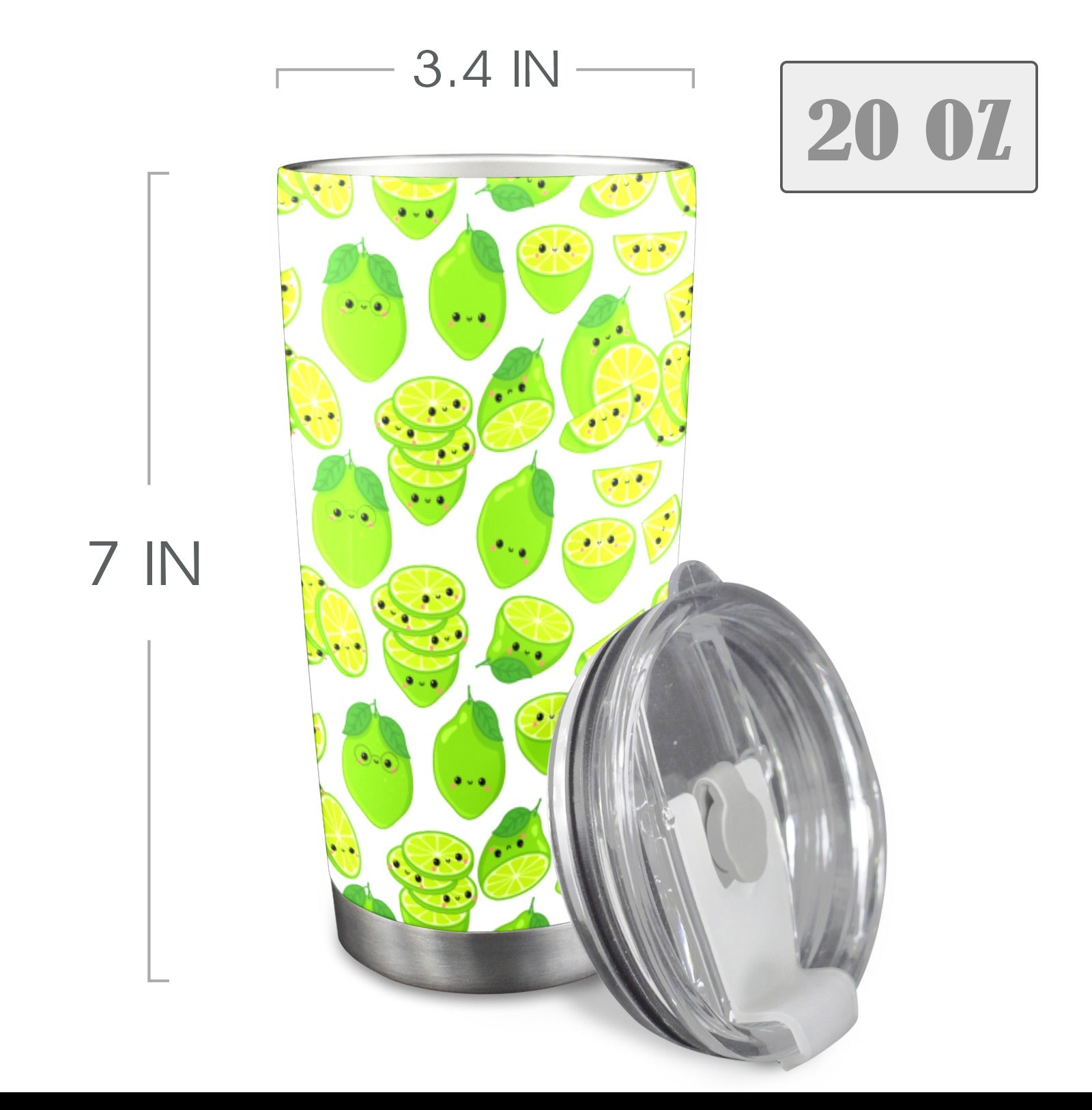 Cute Limes - 20oz Travel Mug with Clear Lid Clear Lid Travel Mug Food Printed Offshore