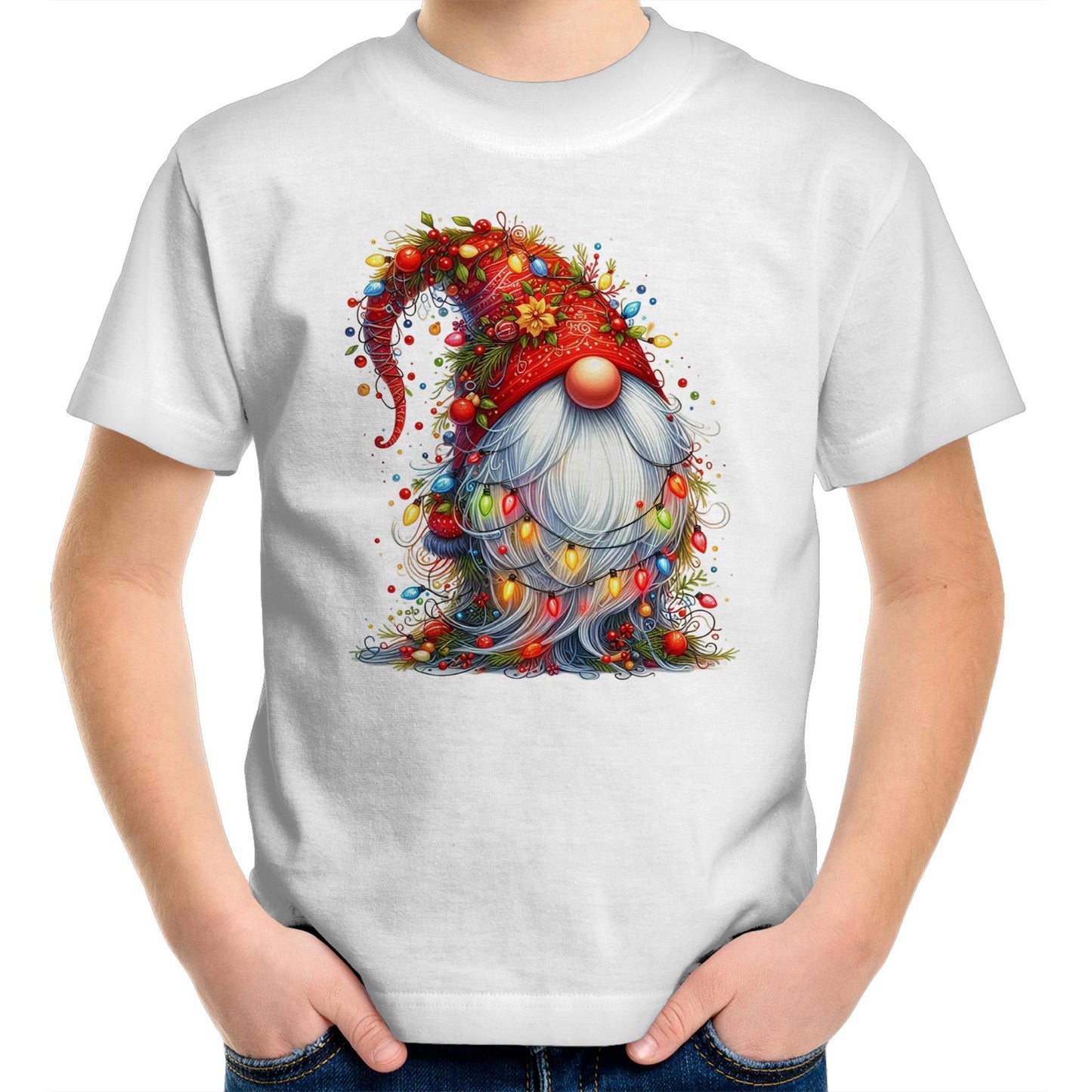 Christmas Gnome Wrapped In Lights - Kids Youth T-Shirt