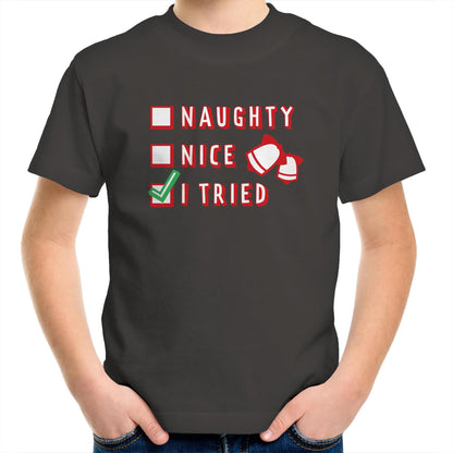 Naughty, Nice, I Tried, Santa's Christmas List - Kids Youth T-Shirt