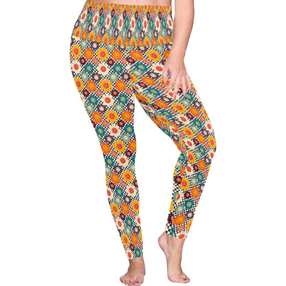 Happy Retro Flowers - Womens High Waist Leggings (Sizes 16-22)