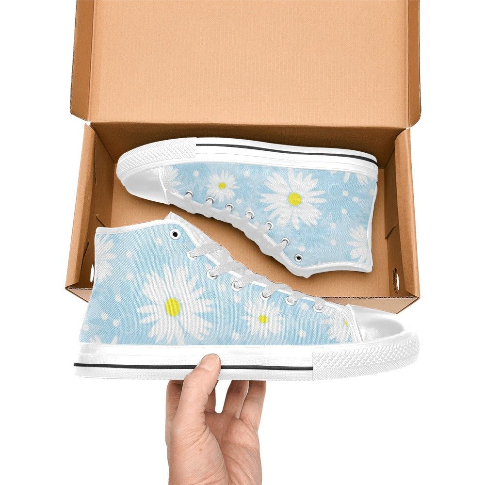 Camomile Flower On Blue - Women's High Top Canvas Shoes