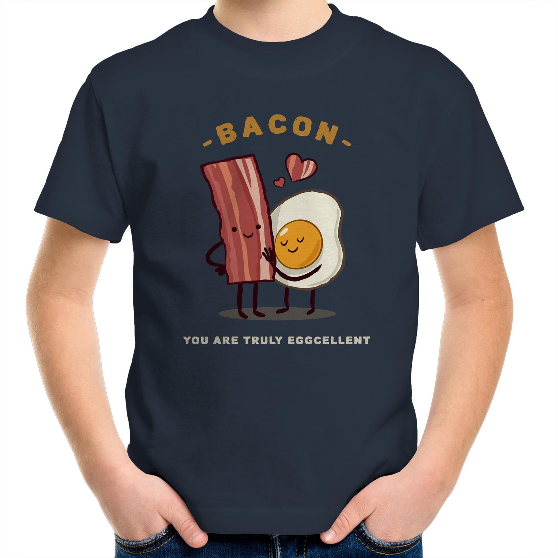 Bacon, You Are Truly Eggcellent - Kids Youth T-Shirt Navy Kids Youth T-shirt Food